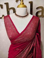 Semi tussar banarasi with intricate floral and leaf motifs on boarder - Image 22