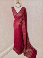 Semi tussar banarasi with intricate floral and leaf motifs on boarder - Image 24
