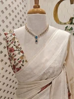 Semi tussar with different floral jaal applique work - Image 2