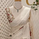 Semi tussar with different floral jaal applique work