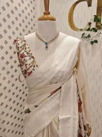 Semi tussar with different floral jaal applique work