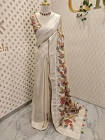 Semi tussar with warm colour floral applique work - Image 3