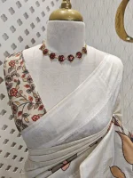 Semi tussar with warm colour floral applique work - Image 2