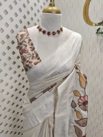 Semi tussar with warm colour floral applique work