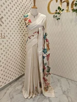 Semi tussar with large lotus on the combination of different colours on the saree boarder - Image 3