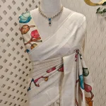 Semi tussar with large lotus on the combination of different colours on the saree boarder
