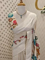 Semi tussar with large lotus on the combination of different colours on the saree boarder