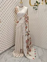 Semi tussar saree with different type and colours of work on the pallu - Image 3