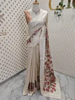 Semi tussar silk saree with traditional motifs particularly peacocks and floral patterns - Image 3