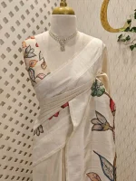 Semi tussar silk with large bright colour motifs on the pallu