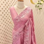 Semi tussar saree with rich embroidered boarder with scalloping