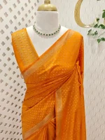 Tissue banarasi with dots on full body portion along with thin boarder - Image 4