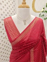 Tissue banarasi with dots on full body portion along with thin boarder - Image 2