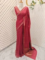 Tissue banarasi with dots on full body portion along with thin boarder - Image 3