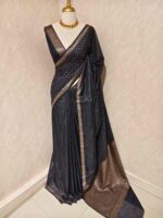Tissue banarasi with diamond shaped small prints on full body with thin boarder - Image 16