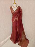 Tissue banarasi with diamond shaped small prints on full body with thin boarder - Image 22