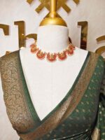Tissue banarasi with diamond shaped small prints on full body with thin boarder - Image 8