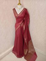 Tissue banarasi with diamond shaped small prints on full body with thin boarder - Image 34