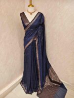 Tissue banarasi with diamond shaped small prints on full body with thin boarder - Image 37
