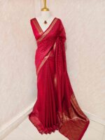 Tissue banarasi with diamond shaped small prints on full body with thin boarder - Image 4