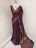 Tissue banarasi with diamond shaped small prints on full body with thin boarder - Image 40