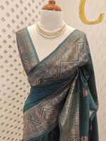 Tussar banarasi with triangle shaped buttas and zigzag pattern on border - Image 4