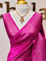 Tussar banarasi with triangle shaped buttas and zigzag pattern on border - Image 8