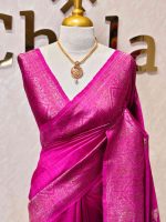Tussar banarasi with triangle shaped buttas and zigzag pattern on border - Image 7