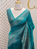 Tussar banarasi with tree like buttas and floral pattern on border
