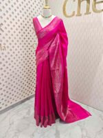 Tussar banarasi with tree like buttas and floral pattern on border - Image 6