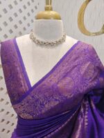 Tussar banarasi with big floral veiny designs on border and tree like buttas - Image 5
