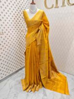 Tussar banarasi with big floral veiny designs on border and tree like buttas - Image 9
