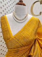 Tussar banarasi with big floral veiny designs on border and tree like buttas - Image 8