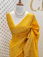 Tussar banarasi with big floral veiny designs on border and tree like buttas - Image 7