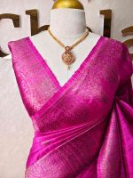 Tussar banarasi with small motifs on body and with semi circular and floral pattern on boarder - Image 2