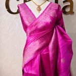 Tussar banarasi with small motifs on body and with semi circular and floral pattern on boarder