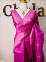 Tussar banarasi with small motifs on body and with semi circular and floral pattern on boarder
