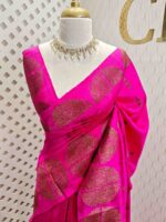 Tussar banarasi with dotted round buttas,big round brocade design