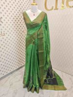 Tussar silk with big floral plant digital print, golden zari work and sequence work - Image 3