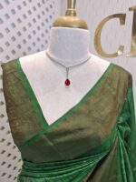 Tussar silk with big floral plant digital print, golden zari work and sequence work - Image 2