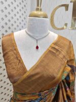 Tussar silk with kalamkaari digital print and golden zari work - Image 2