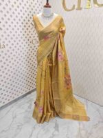 Tussar silk with different floral bunch digital print and sequence work - Image 3