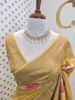 Tussar silk with different floral bunch digital print and sequence work - Image 2