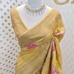 Tussar silk with different floral bunch digital print and sequence work