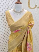 Tussar silk with different floral bunch digital print and sequence work