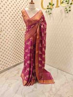 Tussar silk with leafs buti digital print motif and gold zari work - Image 3