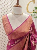 Tussar silk with leafs buti digital print motif and gold zari work - Image 2