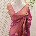 Tussar silk with leafs buti digital print motif and gold zari work