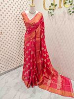 Tussar silk with leafs buti digital print motif and gold zari work - Image 6