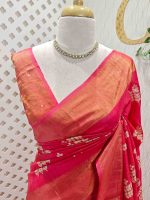 Tussar silk with leafs buti digital print motif and gold zari work - Image 5